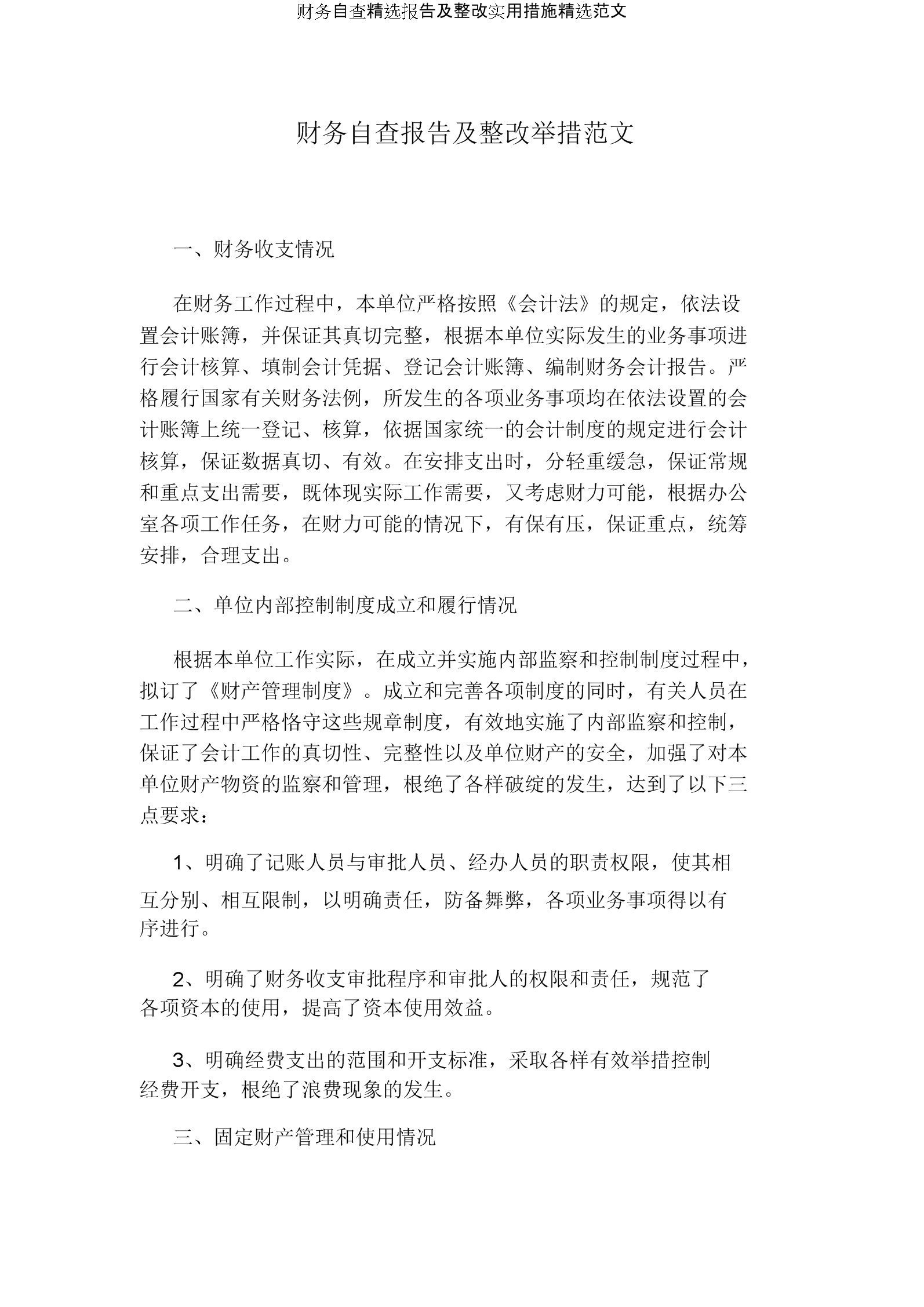 財務內(nèi)審自查報告